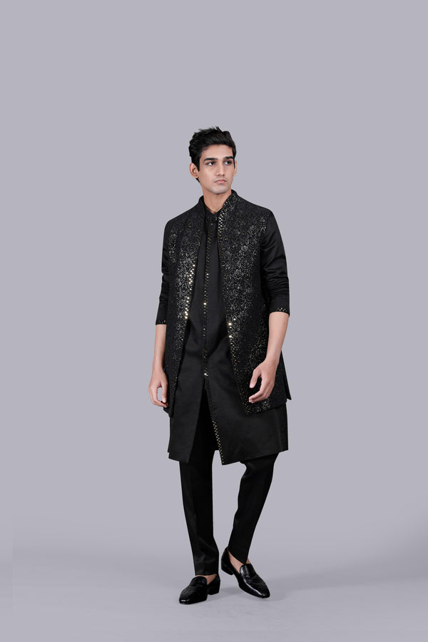 BLACK COTTON SILK THREAD WORK INDO WESTERN
