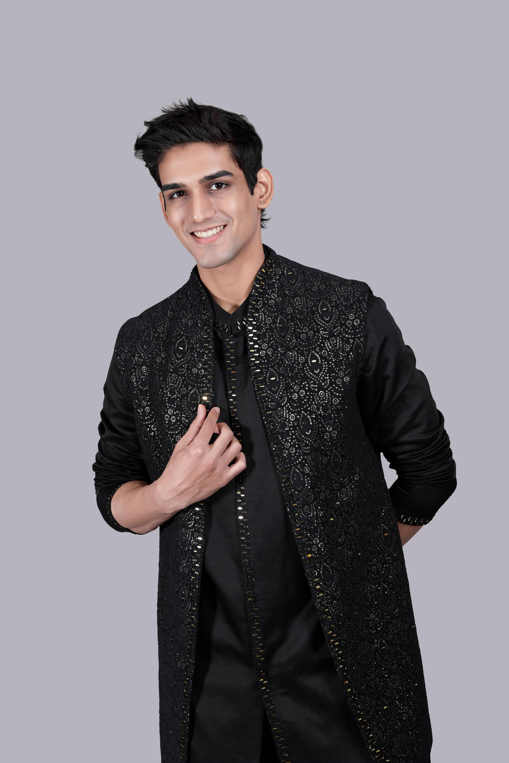 BLACK COTTON SILK THREAD WORK INDO WESTERN
