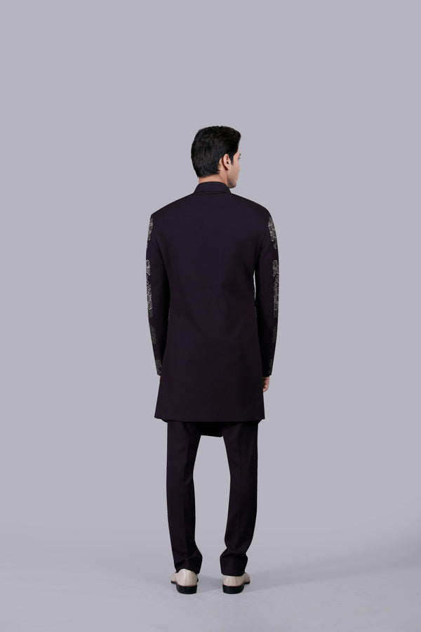 WINE ITALIAN WOOL METALIC EMBROIDERY INDO WESTERN
