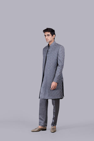 GREY LINEN SILK CUTDANA WORK INDO WESTERN