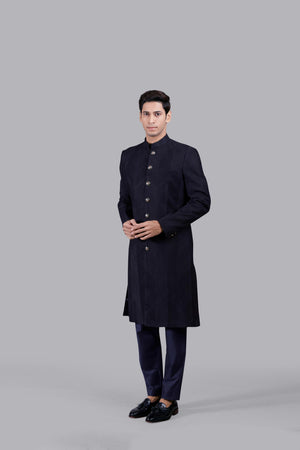NAVY BLUE MATKA SILK DHAGAI WORK INDO WESTERN