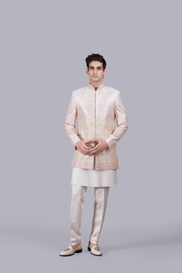 LIGHT PEACH RAW SILK THREAD ARI WORK INDO WESTERN