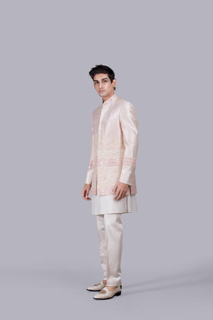 LIGHT PEACH RAW SILK THREAD ARI WORK INDO WESTERN