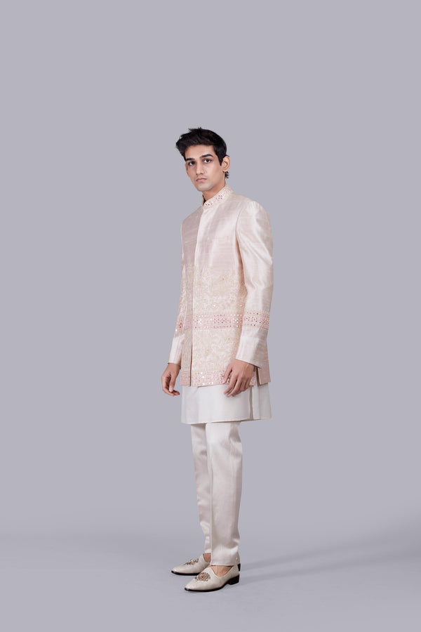 LIGHT PEACH RAW SILK THREAD ARI WORK INDO WESTERN