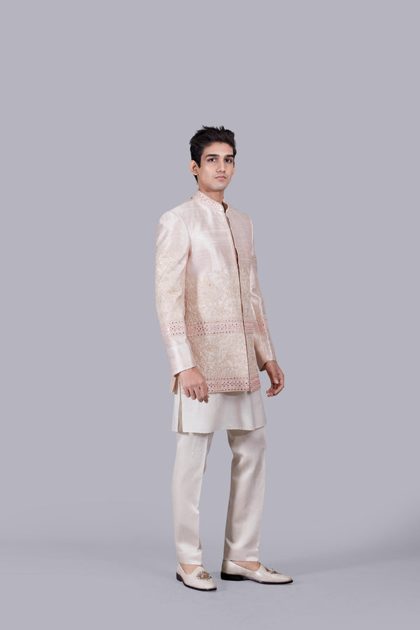 LIGHT PEACH RAW SILK THREAD ARI WORK INDO WESTERN