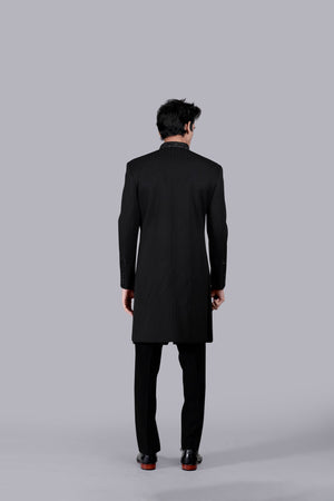 BLACK ITALIAN WOOL CUTDANA WORK INDO WESTERN