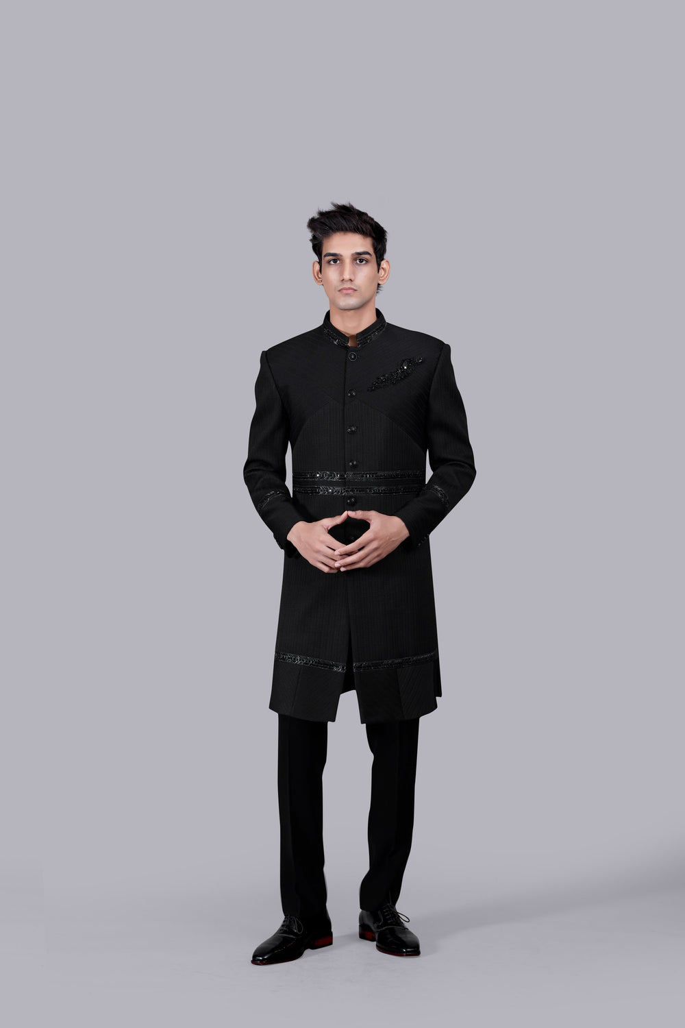BLACK ITALIAN WOOL CUTDANA WORK INDO WESTERN
