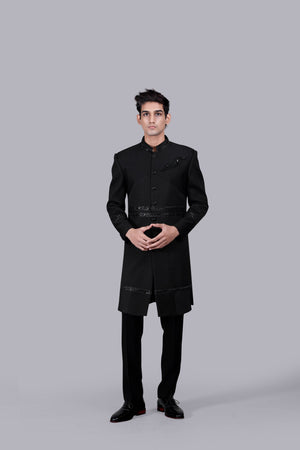 BLACK ITALIAN WOOL CUTDANA WORK INDO WESTERN