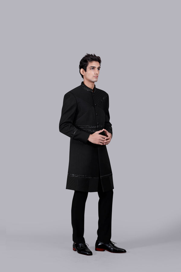 BLACK ITALIAN WOOL CUTDANA WORK INDO WESTERN
