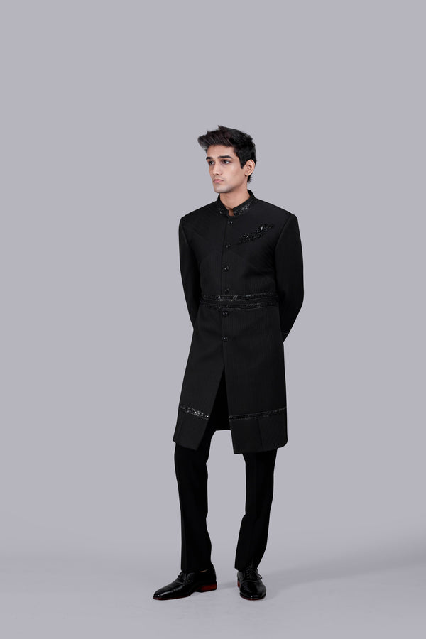 BLACK ITALIAN WOOL CUTDANA WORK INDO WESTERN