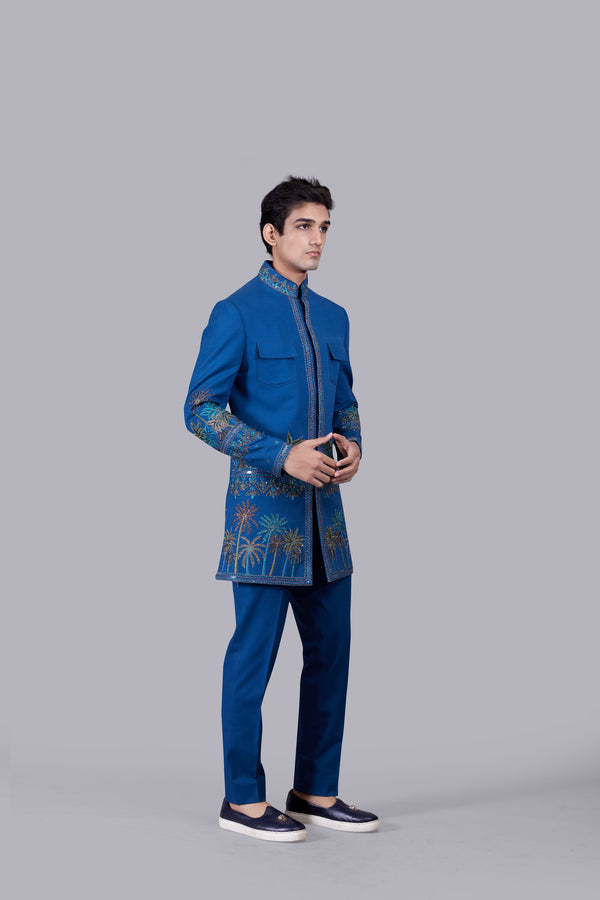 BLUE ITALIAN COTTON THREAD WORK INDO WESTERN