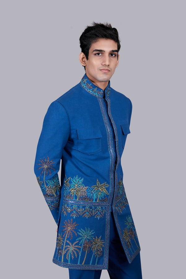 Blue Italian Cotton Designer Indo Western Dress For Men Online Blue Italian Cotton Designer Indo Western Dress For Men Online