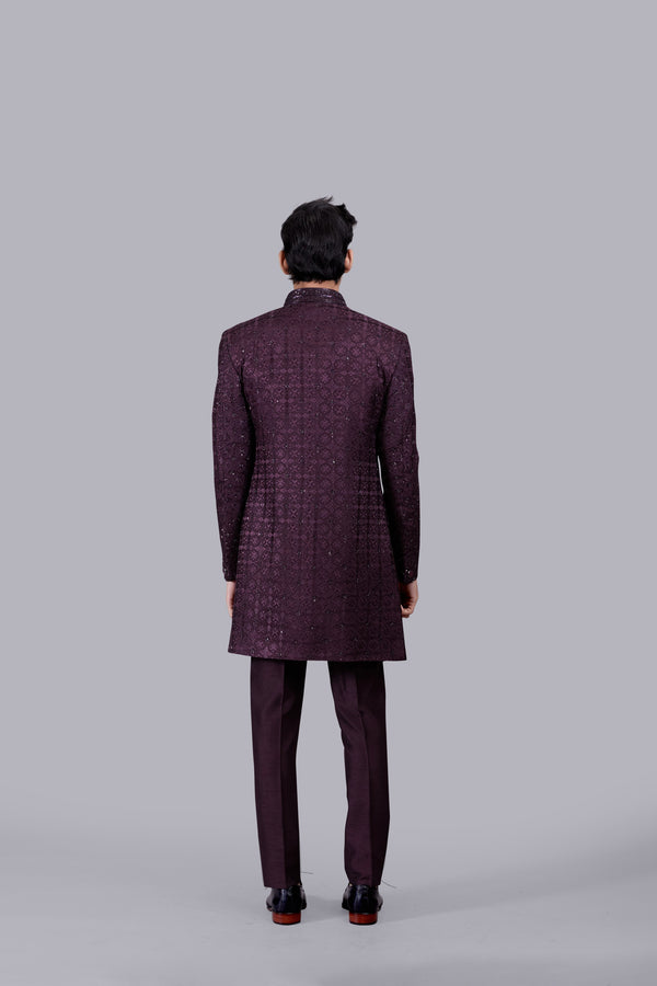 WINE SILK THREAD WORK INDO WESTERN
