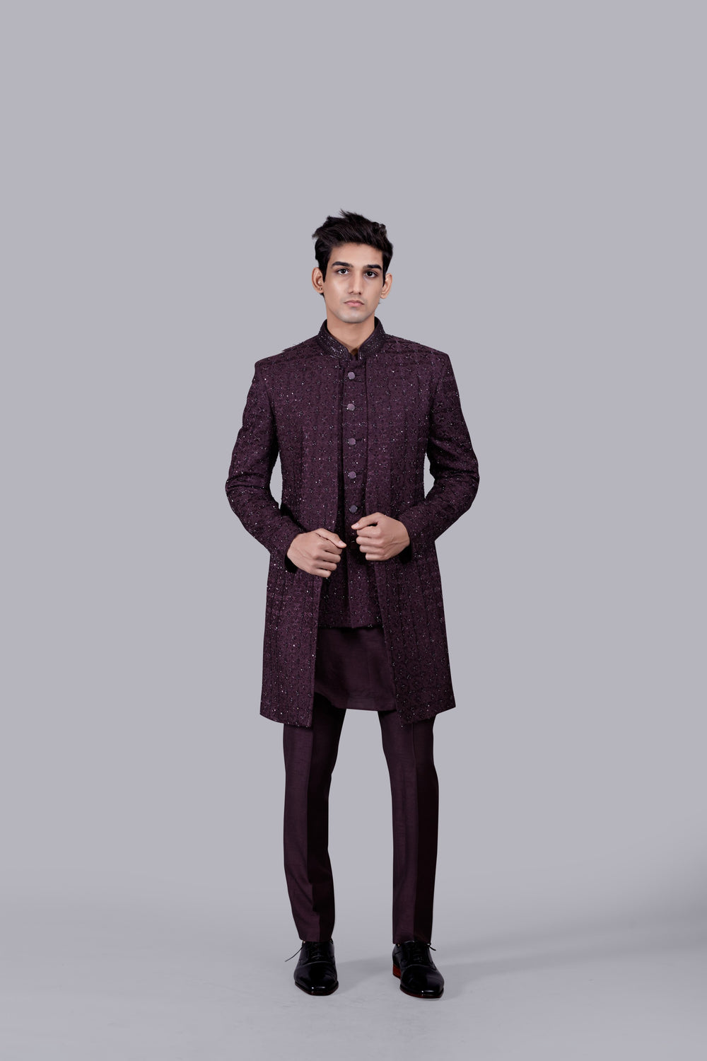WINE SILK THREAD WORK INDO WESTERN