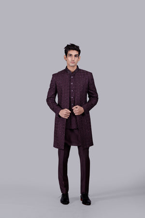 WINE SILK THREAD WORK INDO WESTERN