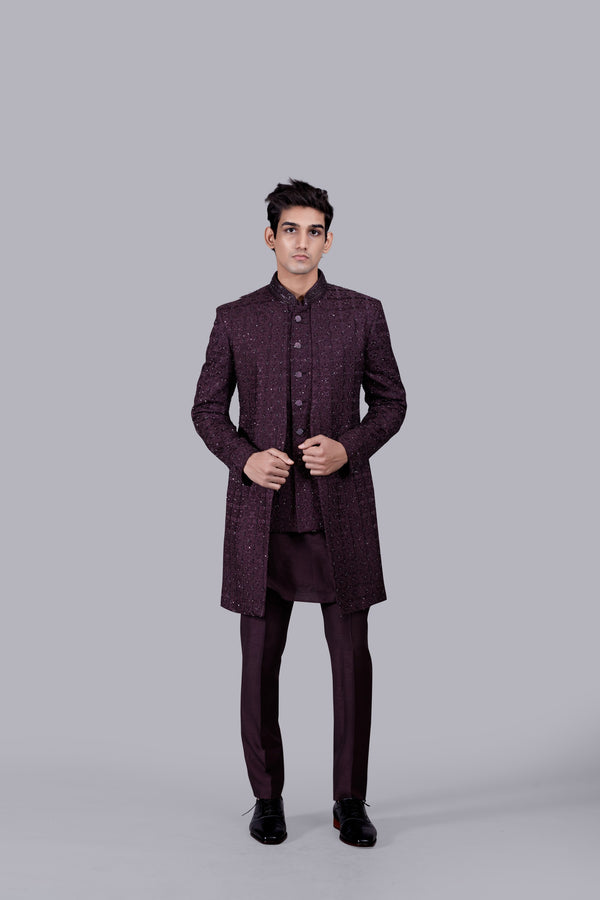 WINE SILK THREAD WORK INDO WESTERN