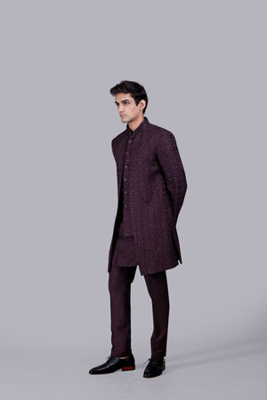 WINE SILK THREAD WORK INDO WESTERN