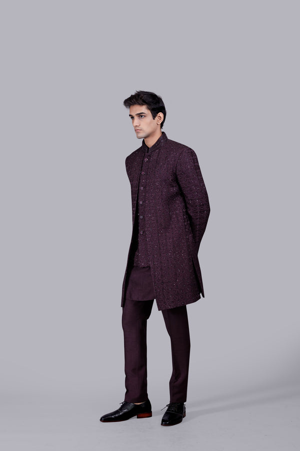 WINE SILK THREAD WORK INDO WESTERN