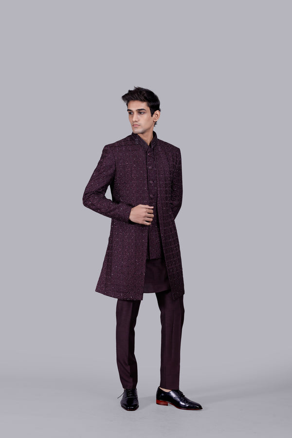 WINE SILK THREAD WORK INDO WESTERN