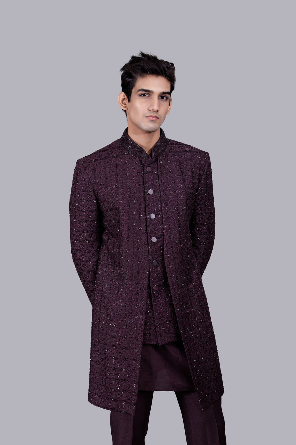WINE SILK THREAD WORK INDO WESTERN
