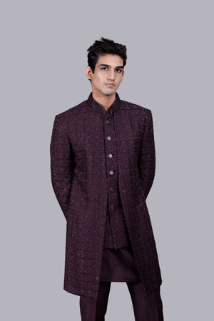 WINE SILK THREAD WORK INDO WESTERN