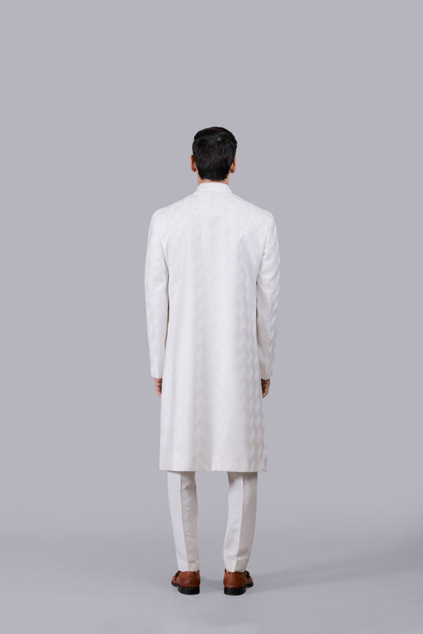WHITE CHANDERI SILK HAND WORK SHERWANI