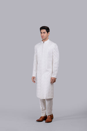WHITE CHANDERI SILK HAND WORK SHERWANI