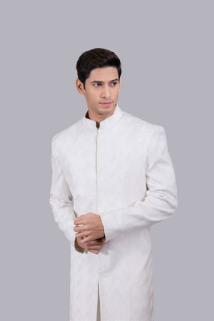 WHITE CHANDERI SILK HAND WORK SHERWANI