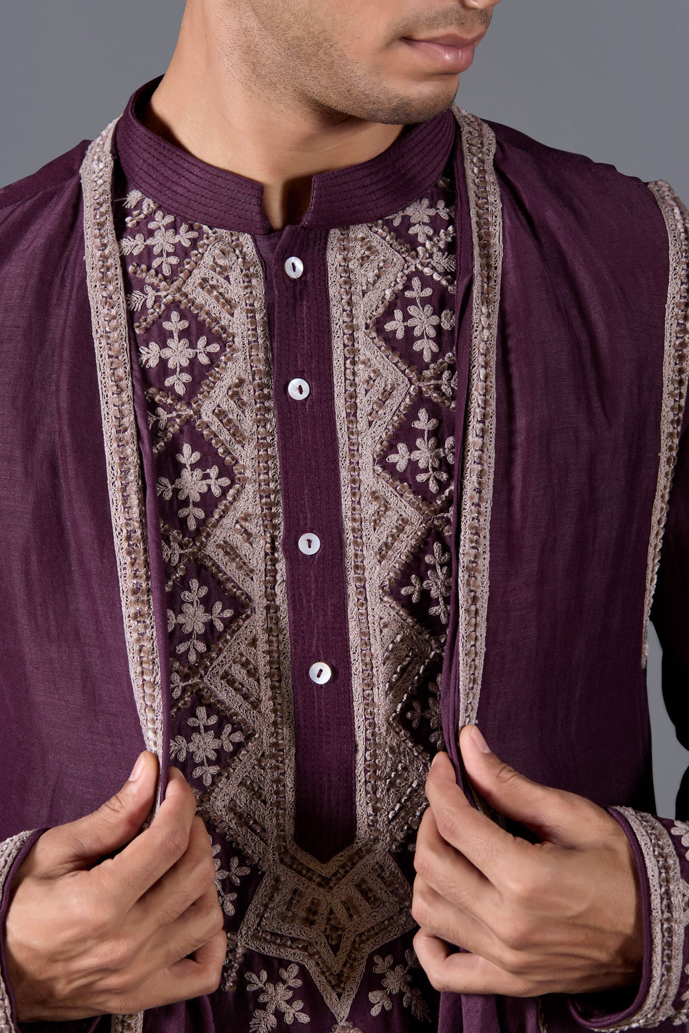 Imperial Violet Handwoven Ethnic Kurta Set