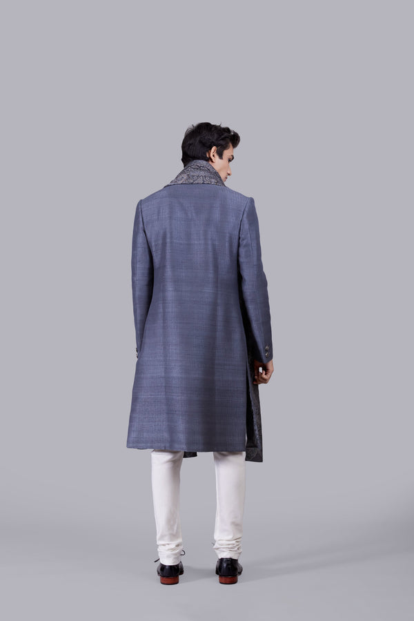 GREY RAW SILK PASHMINA DUPATTA SHERWANI