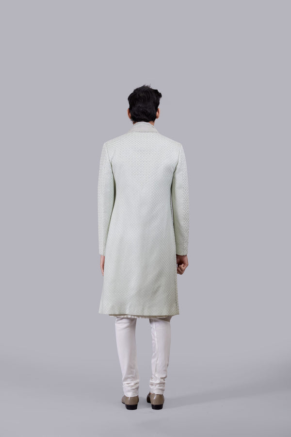 PISTACHIO PURE SILK THREAD WORK SHERWANI