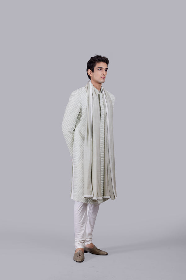 PISTACHIO PURE SILK THREAD WORK SHERWANI