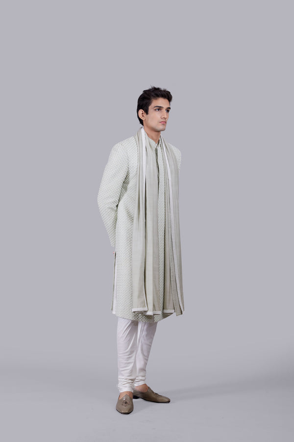 PISTACHIO PURE SILK HAND WORK SHERWANI