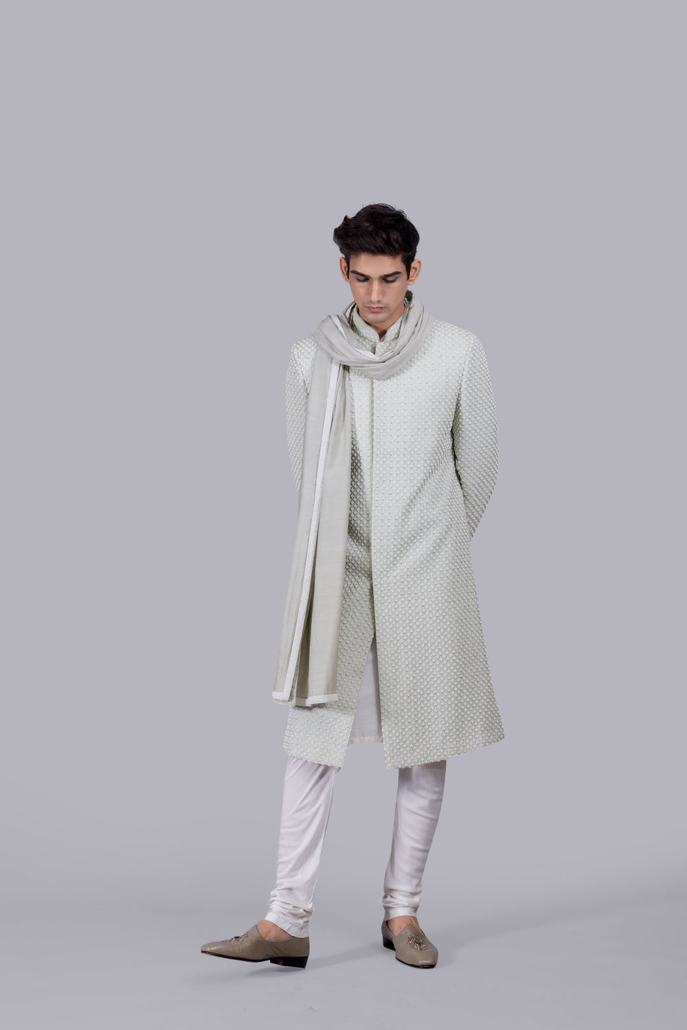 PISTACHIO PURE SILK HAND WORK SHERWANI