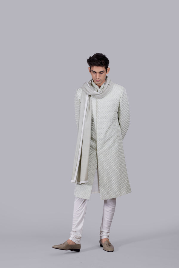 PISTACHIO PURE SILK HAND WORK SHERWANI