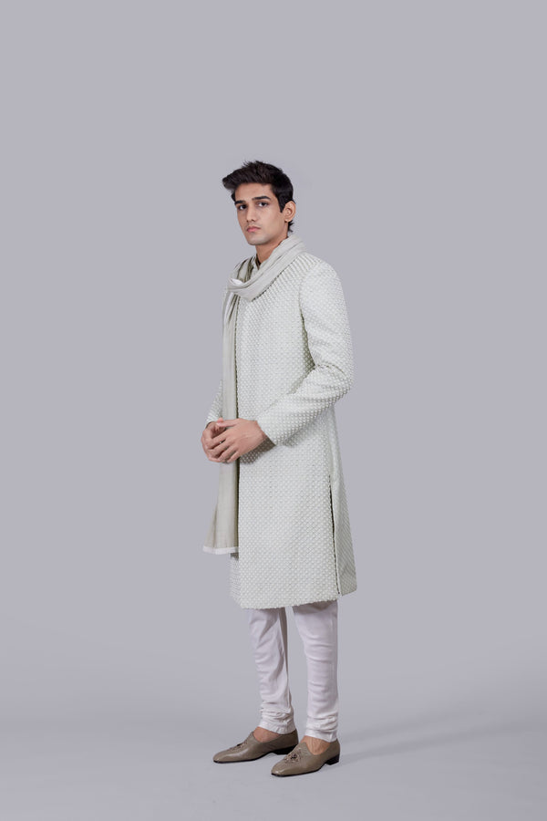 PISTACHIO PURE SILK THREAD WORK SHERWANI