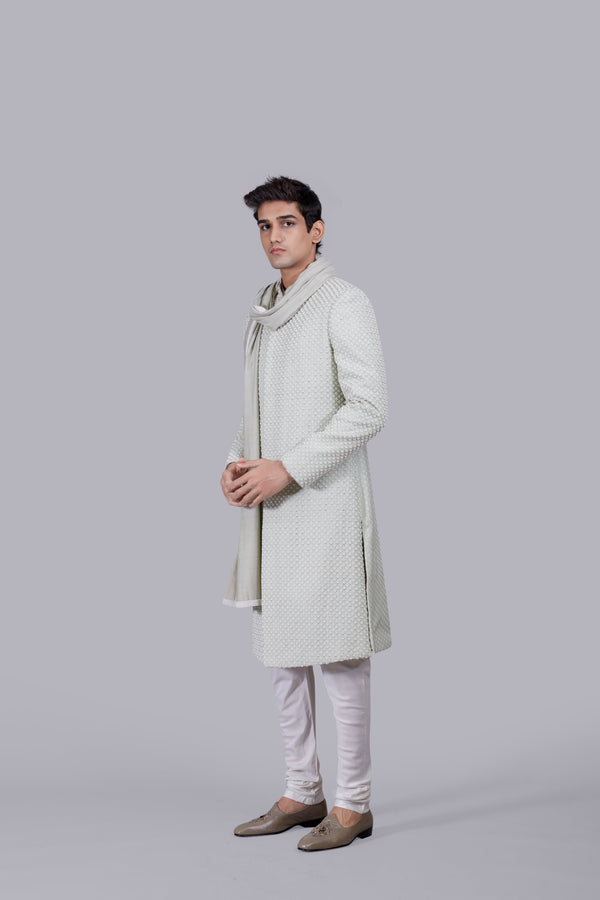 PISTACHIO PURE SILK HAND WORK SHERWANI