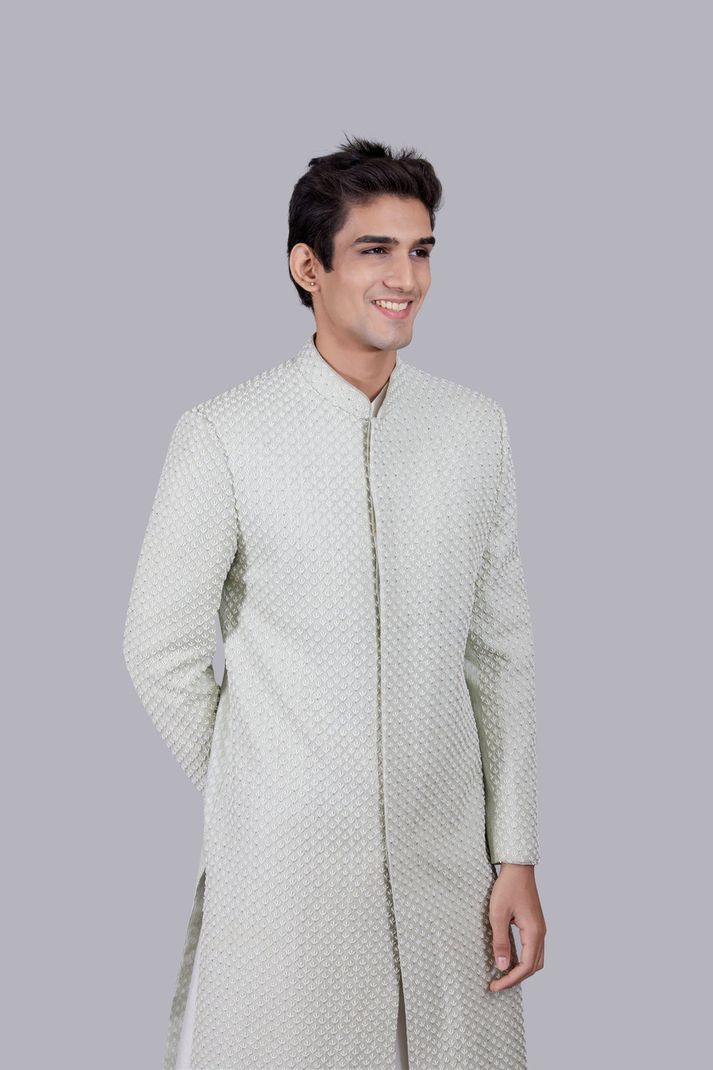 PISTACHIO PURE SILK THREAD WORK SHERWANI