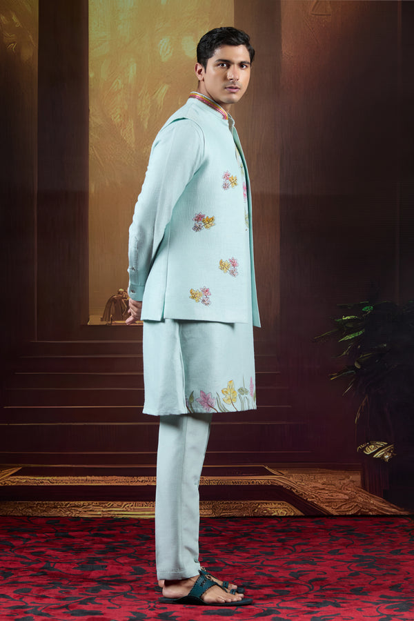Seraphic Bloom  Hand-Painted Raw Silk Bundi Ensemble