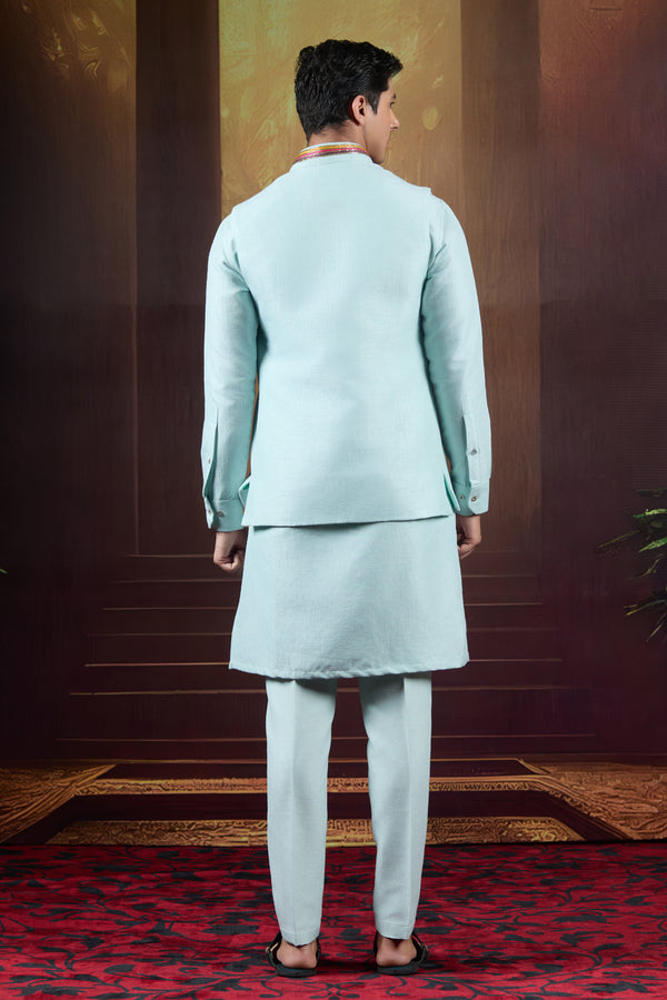 Seraphic Bloom  Hand-Painted Raw Silk Bundi Ensemble