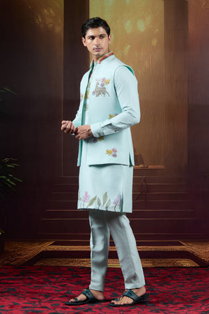 Seraphic Bloom  Hand-Painted Raw Silk Bundi Ensemble