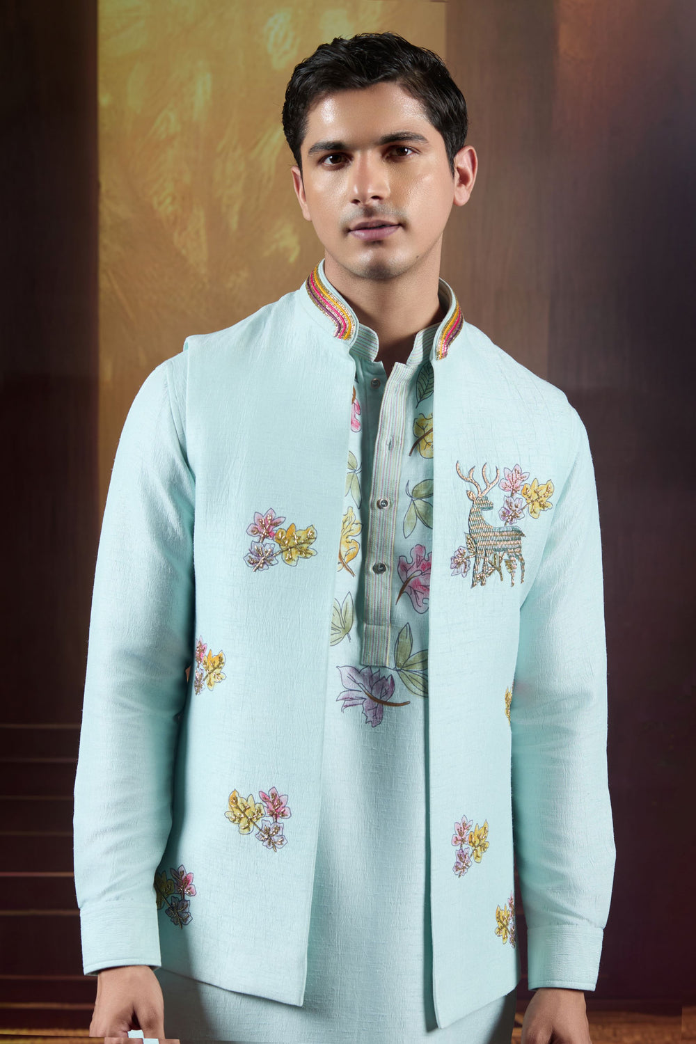 Seraphic Bloom  Hand-Painted Raw Silk Bundi Ensemble