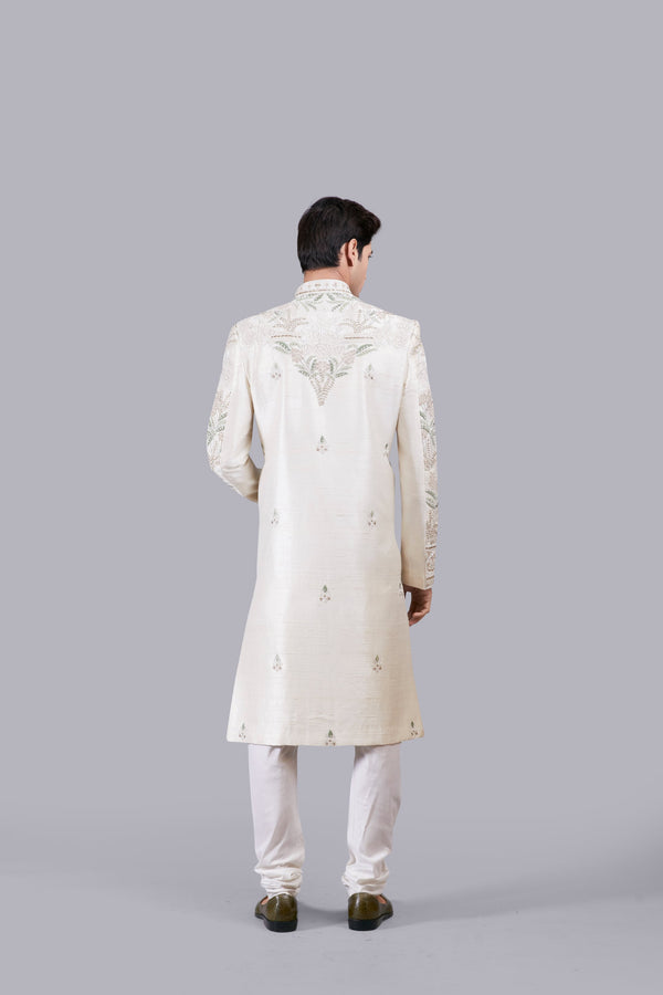 CREAM RAW SILK ZARDOSI WORK SHERWANI