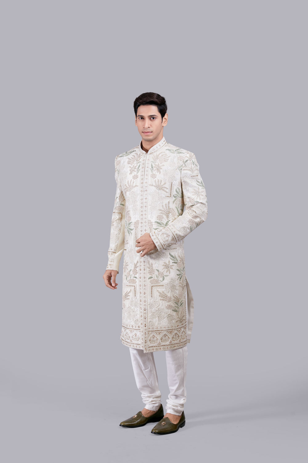CREAM RAW SILK ZARDOSI WORK SHERWANI