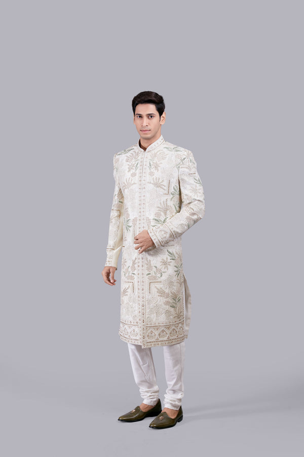 CREAM RAW SILK ZARDOSI WORK SHERWANI