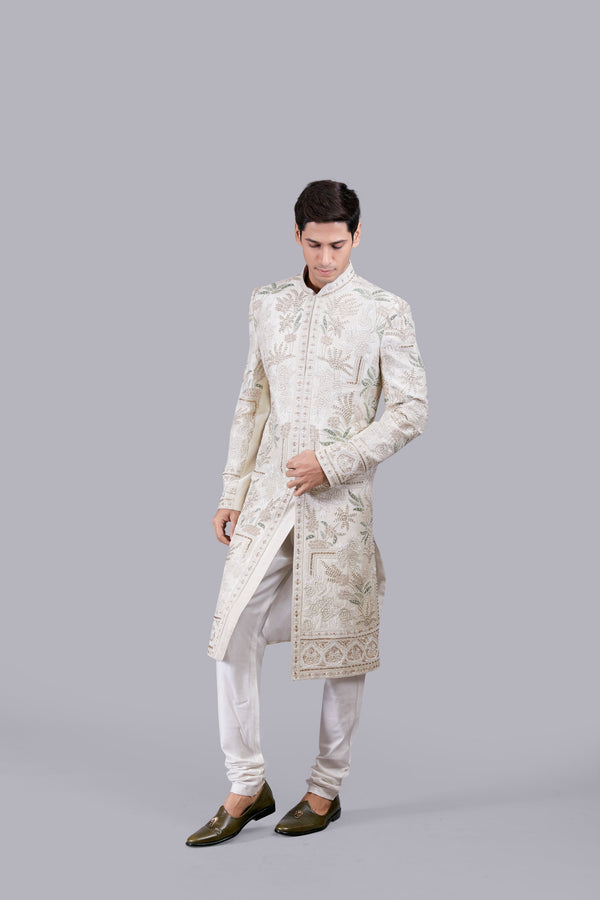 CREAM RAW SILK ZARDOSI WORK SHERWANI