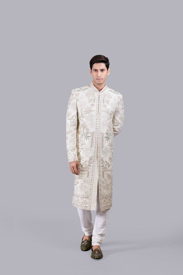 CREAM RAW SILK ZARDOSI WORK SHERWANI