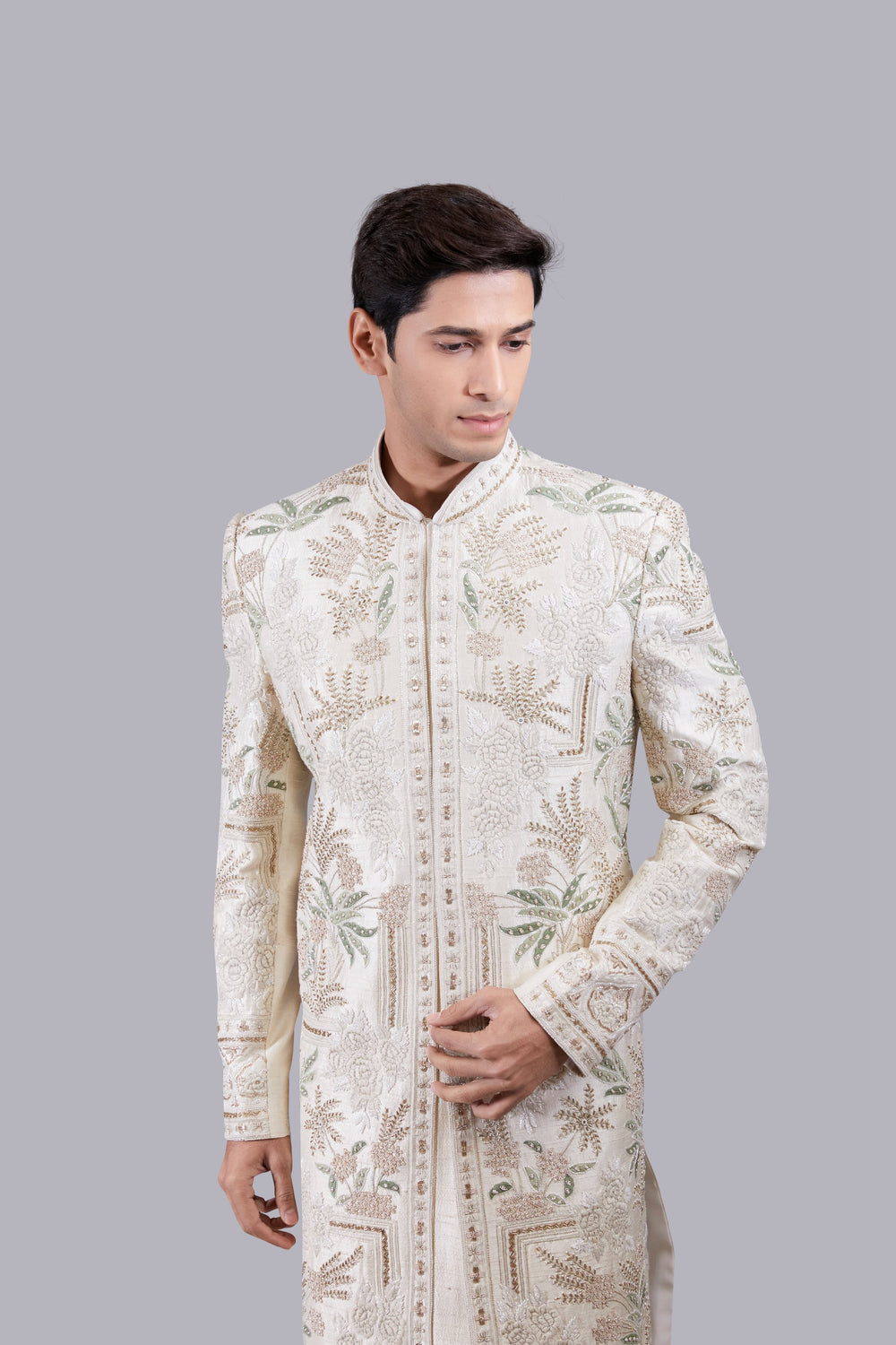 CREAM RAW SILK ZARDOSI WORK SHERWANI