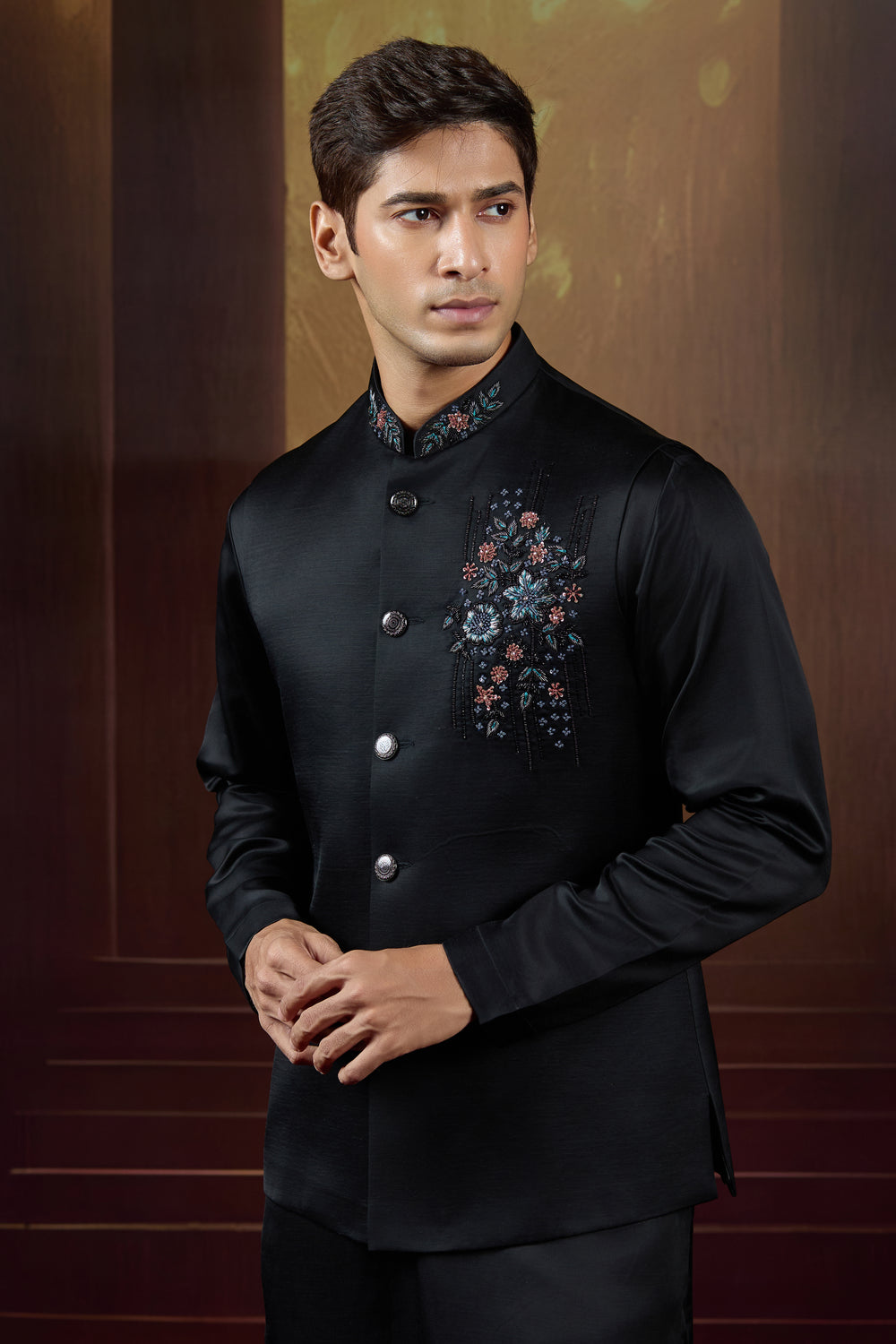 Noir Dynasty  Silk Bundi Set with Cutdana & Pearl Embellishments