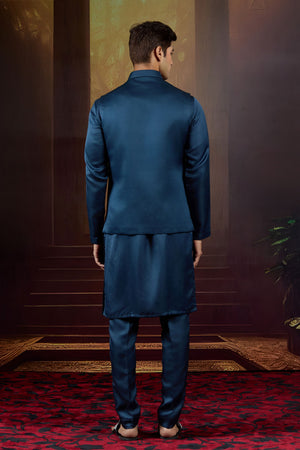 Midnight Sovereign  Embellished Bundi Ensemble in Royal Blue Silk